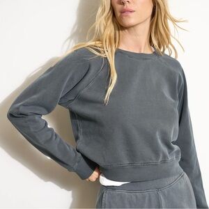 NEW TNA COZY AF The Perfect Crewneck Sweatshirt in Storm Black Onyx Size L